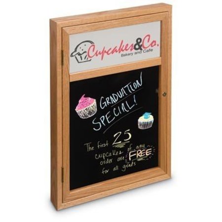 18""x24"" 1-Door Enclosed Wet/Dry Erase,Header,Black Board/Cherry -  UNITED VISUAL PRODUCTS, UV850DH-CHERRY-BLKPORC
